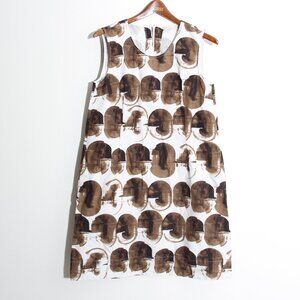 'S Max Mara Shift Dress Knee-Length Sleeveless Brown White Abstract 100% Cotton